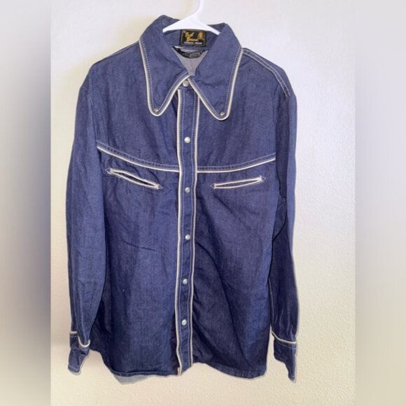 Vintage Bud Berma Men’s Butterfly Collar Western Denim Button Down size XL - Picture 1 of 5